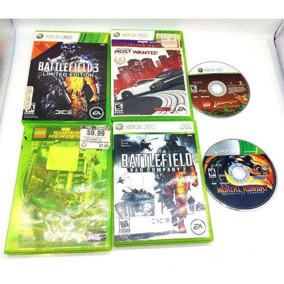 Lot UntestedXBOX 360 Games Mortal Kombat Battlefield 2 & 3 Lego Marvel 7 Discs